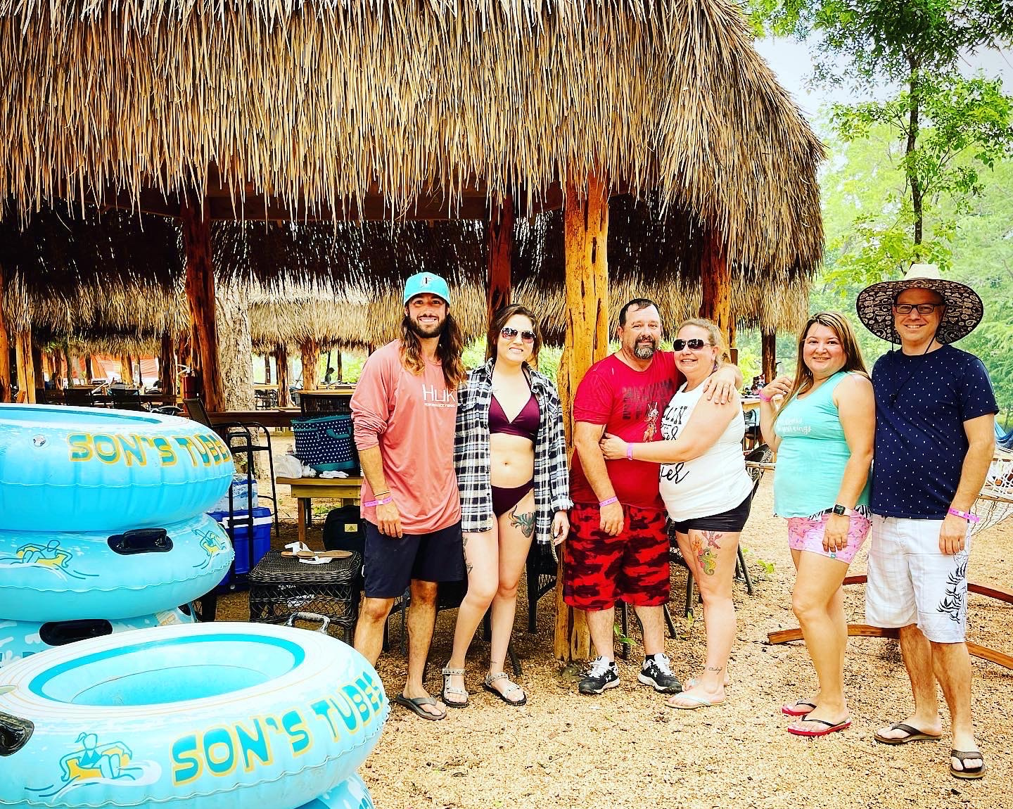 Family enjoying a private cabana on the Guadalupe River