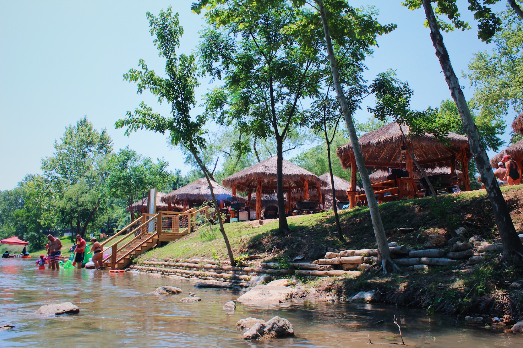 Cabanas with stairs to river access