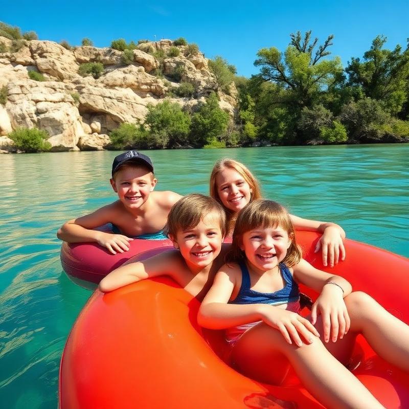 Family enjoying a getaway tubing on the Guadalupe River near New Braunfels