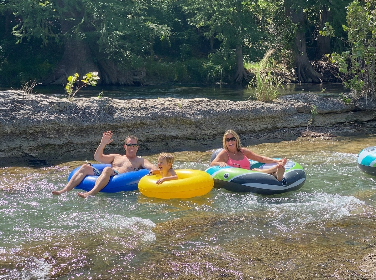 Family having fun tubing